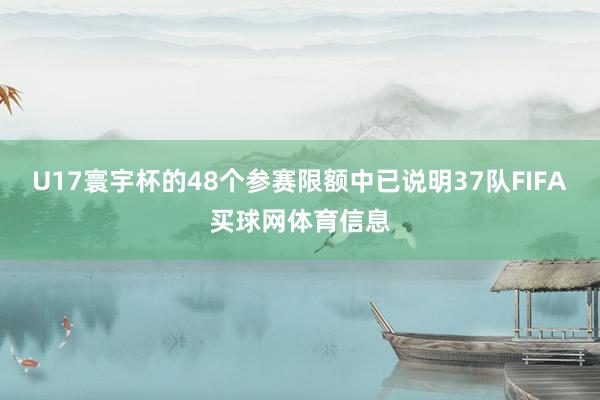 U17寰宇杯的48个参赛限额中已说明37队FIFA买球网体育信息